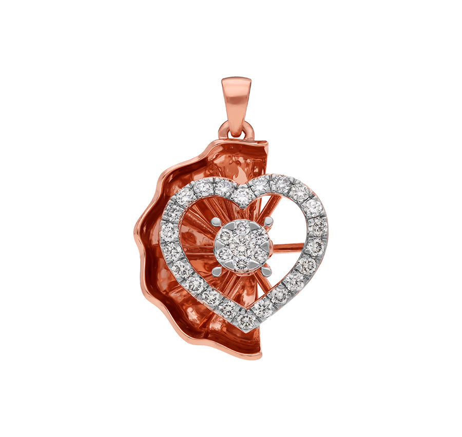 Heart Shaped Round Natural Diamond Rose Gold Pendant