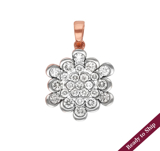 Floral Shape Round Natural Cut Diamond Rose Gold Pendant