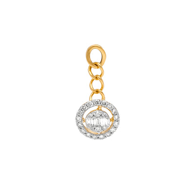 Round Natural And Baguette Natural Diamond Yellow Gold Pendant