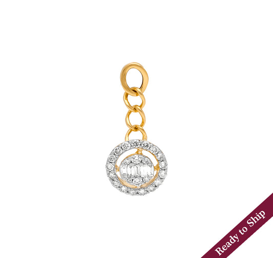 Round Natural And Baguette Natural Diamond Yellow Gold Pendant