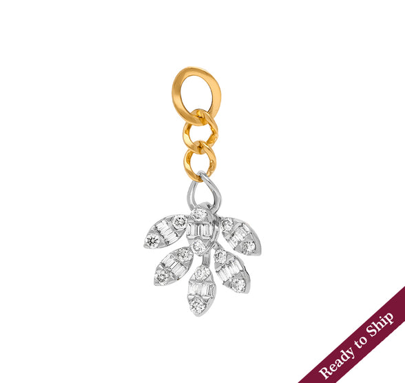 Leaf Shape Round And Baguette Natural Diamond Dual Tone Pendant