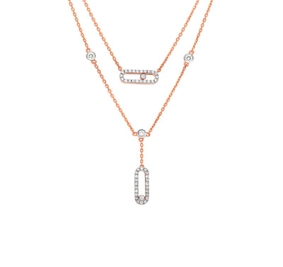 Round Natural Diamond With Prong Set Rose Gold Dual Chain Necklace