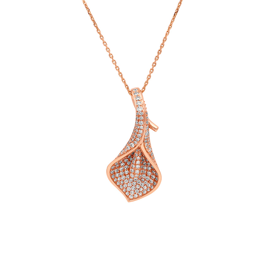 Conch Shell Shape Round Natural Diamond Rose Gold Pendant Set