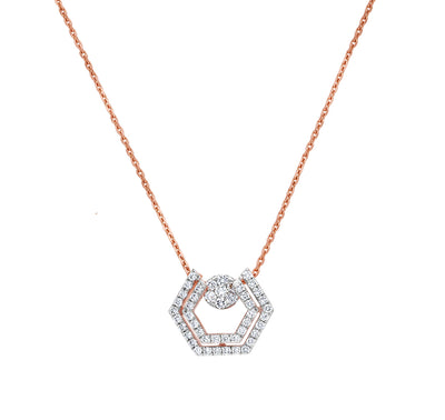 Hexagon Shape Round Cut Natural Diamond With Pressure Set Rose Gold Pendant