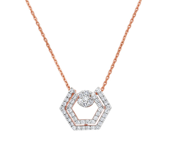 Hexagon Shape Round Cut Natural Diamond With Pressure Set Rose Gold Pendant