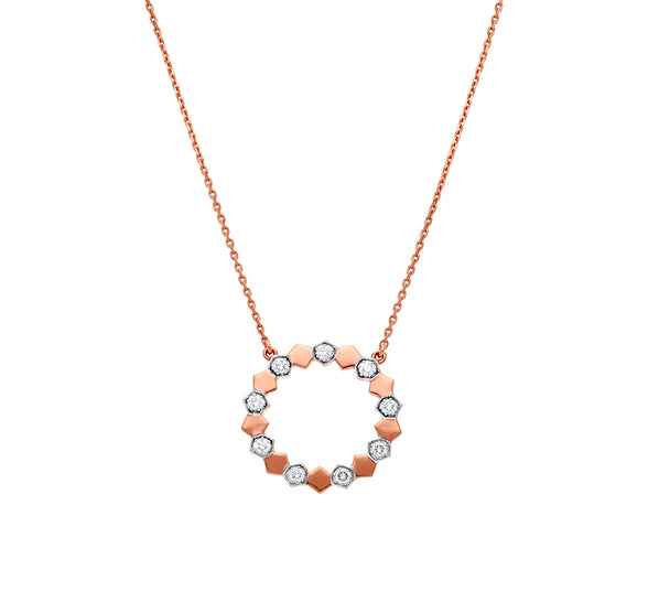 Hexagon Shape  With Round Natural Diamond And Prong Setting Rose Gold Necklace Set