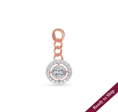 Round Natural And Baguette Natural Diamond Rose Gold Pendant