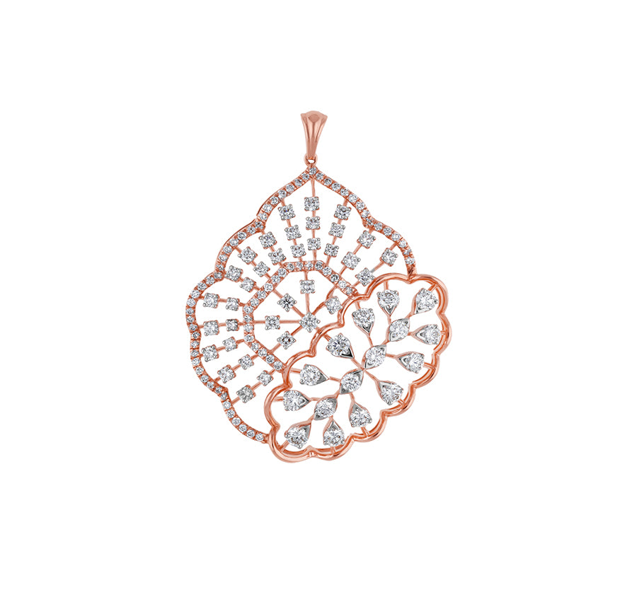 Round Natural Diamond With Prong Setting Rose Gold Pendant Set