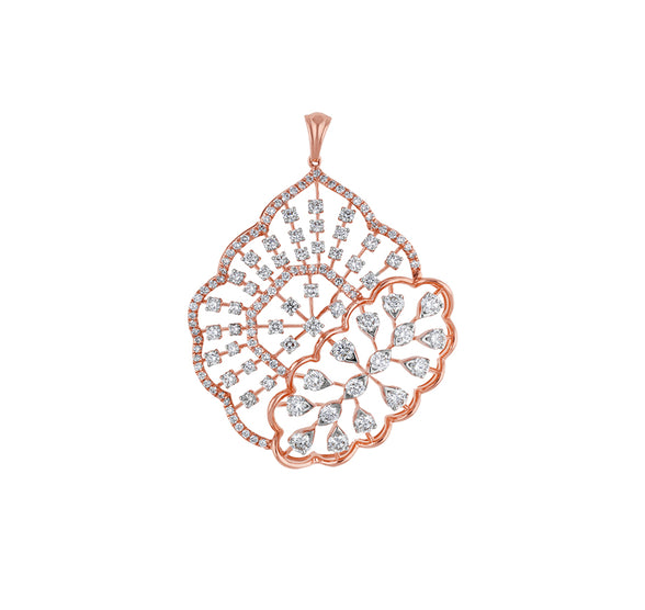 Round Natural Diamond With Prong Setting Rose Gold Pendant Set