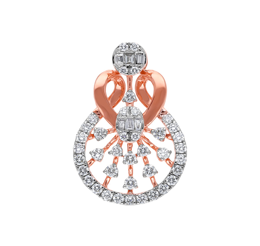 Baguette With Round Natural Diamond Prong Set Rose Gold Pendant Set