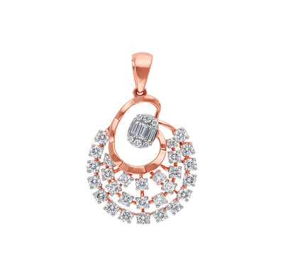 Baguette With Round Natural Diamond Rose Gold Pendant Set