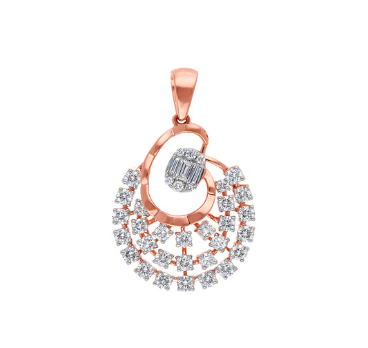 Baguette With Round Natural Diamond Rose Gold Pendant Set