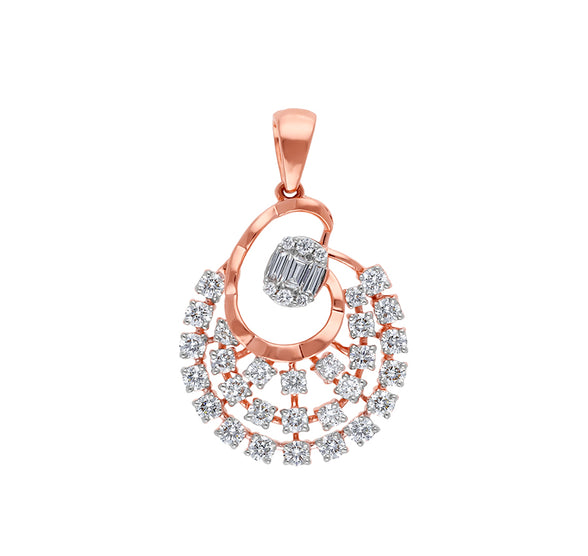 Baguette With Round Natural Diamond Rose Gold Pendant Set