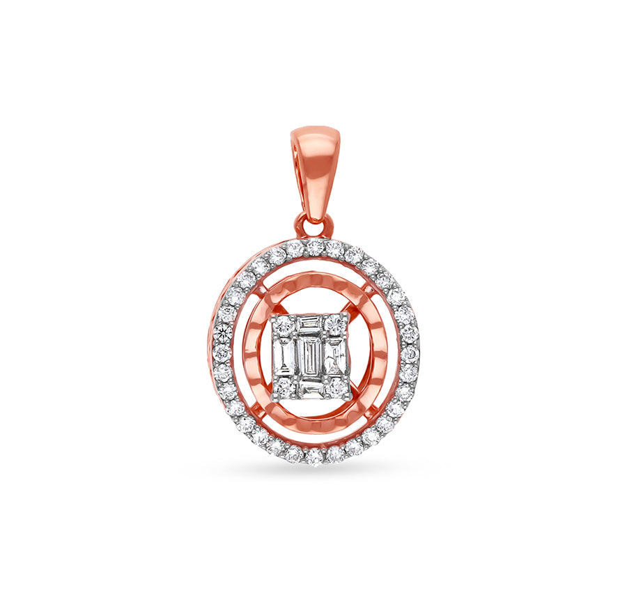 Oval Shape Round Cut With Center Baguette Natural Diamond With Prong Set Rose Gold Pendant Set