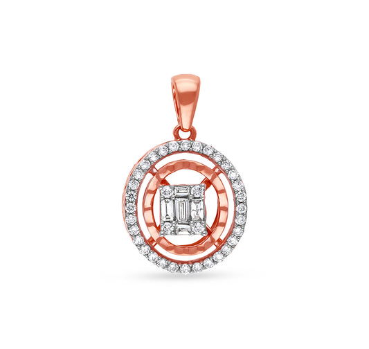 Oval Shape Round Cut With Center Baguette Natural Diamond With Prong Set Rose Gold Pendant Set