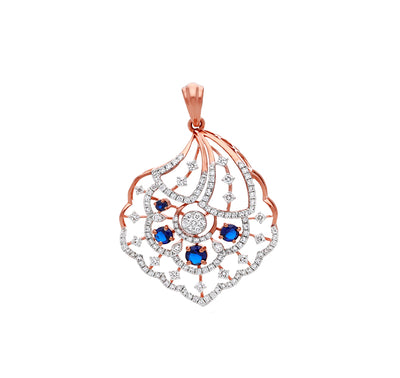 Blue Natural Stone And Round Cut Diamond With Prong Setting Rose Gold Pendant Set