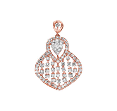 Leaf Shape Pear Baguette Pressure And Round Natural Diamond With Prong Set Rose Gold Pendant Set