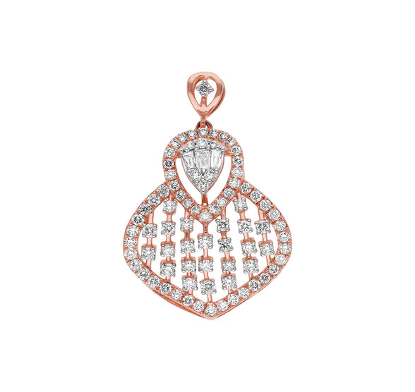 Leaf Shape Pear Baguette Pressure And Round Natural Diamond With Prong Set Rose Gold Pendant Set