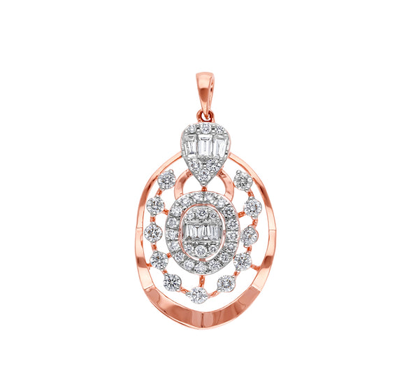 Natural Round And Baguette Diamond With Prong Set Rose Gold Pendant Set