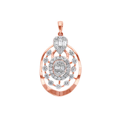 Natural Round And Baguette Diamond With Prong Set Rose Gold Pendant Set