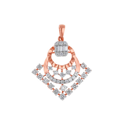 Natural Round And Baguette Diamond With Prong Set Rose Gold Pendant Set