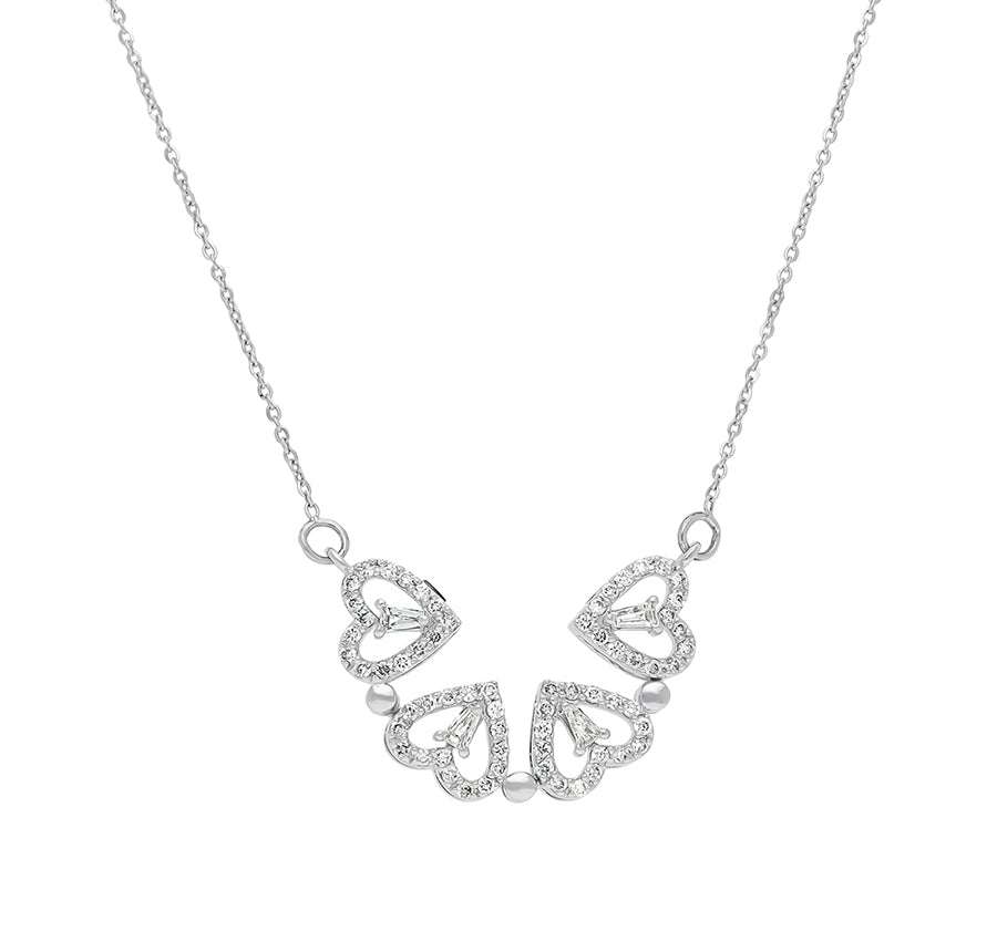 Heart Shape Round Natural and Baguette Cut Diamond White Gold Magnetic Necklace