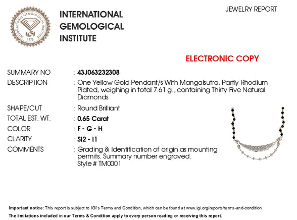 Round Natural Diamond With Prong Set Yellow Gold Tanmaniya Mangalsutra