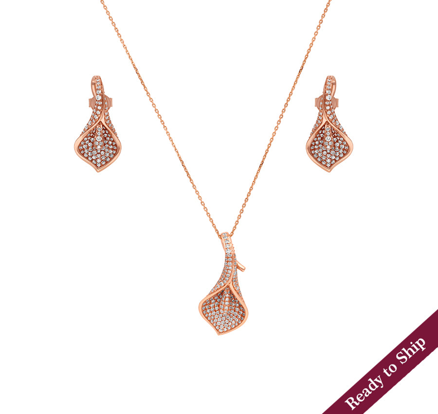 Conch Shell Shape Round Natural Diamond Rose Gold Pendant Set