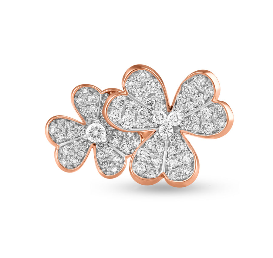 Dual Flower Round Natural Diamond With Prong Set Rose Gold Engagement Ring