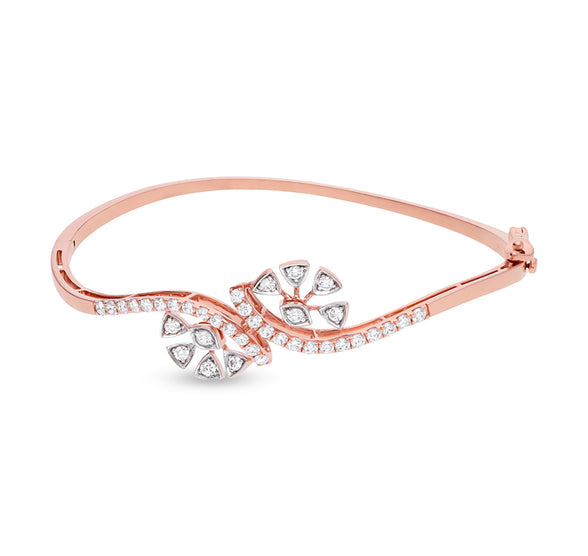 Floral Shape Round Natural Diamond Rose Gold Box Clasp Bracelet