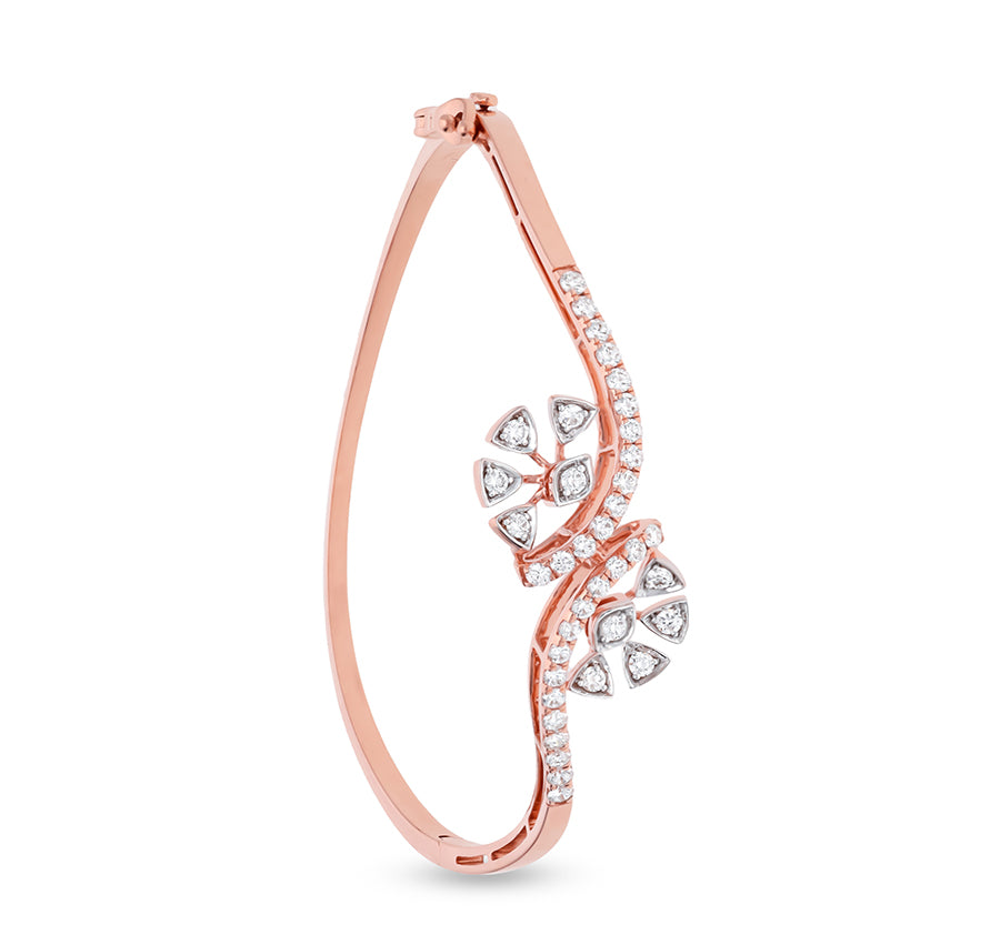 Floral Shape Round Natural Diamond Rose Gold Box Clasp Bracelet