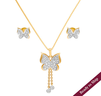 Larva Bliss Elegant Pave Setting Yellow Gold Pendant Set