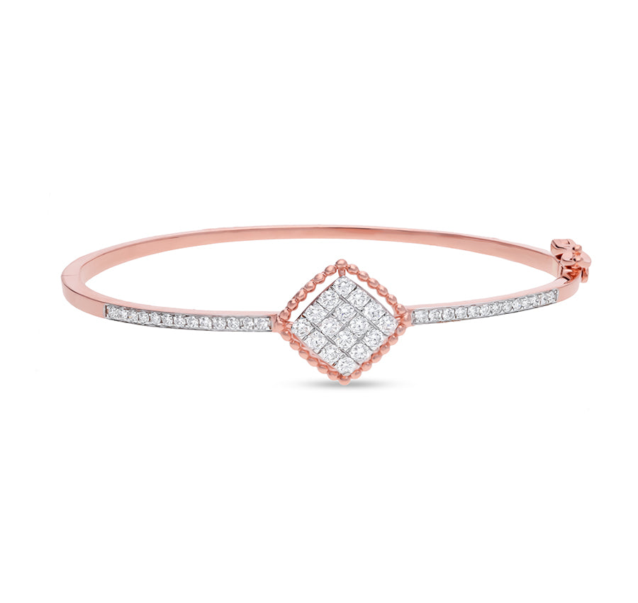 Rhombus Shape Round Natural Diamond With Pave Setting Rose Gold Bracelet