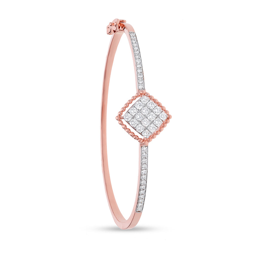 Rhombus Shape Round Natural Diamond With Pave Setting Rose Gold Bracelet