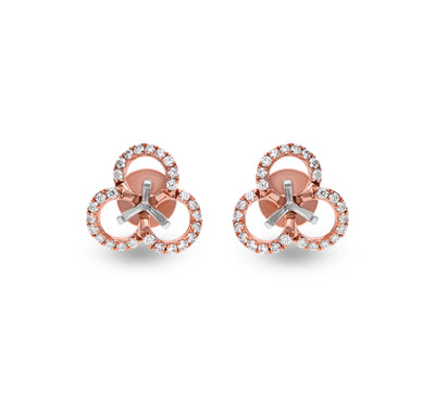 Round Diamond With Prong Setting Rose Gold Stud Semi Mount Earrings