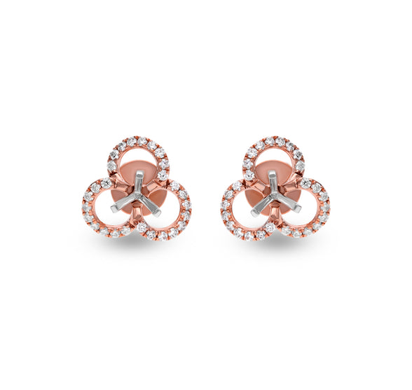 Round Diamond With Prong Setting Rose Gold Stud Semi Mount Earrings