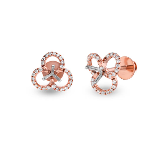 Round Diamond With Prong Setting Rose Gold Stud Semi Mount Earrings