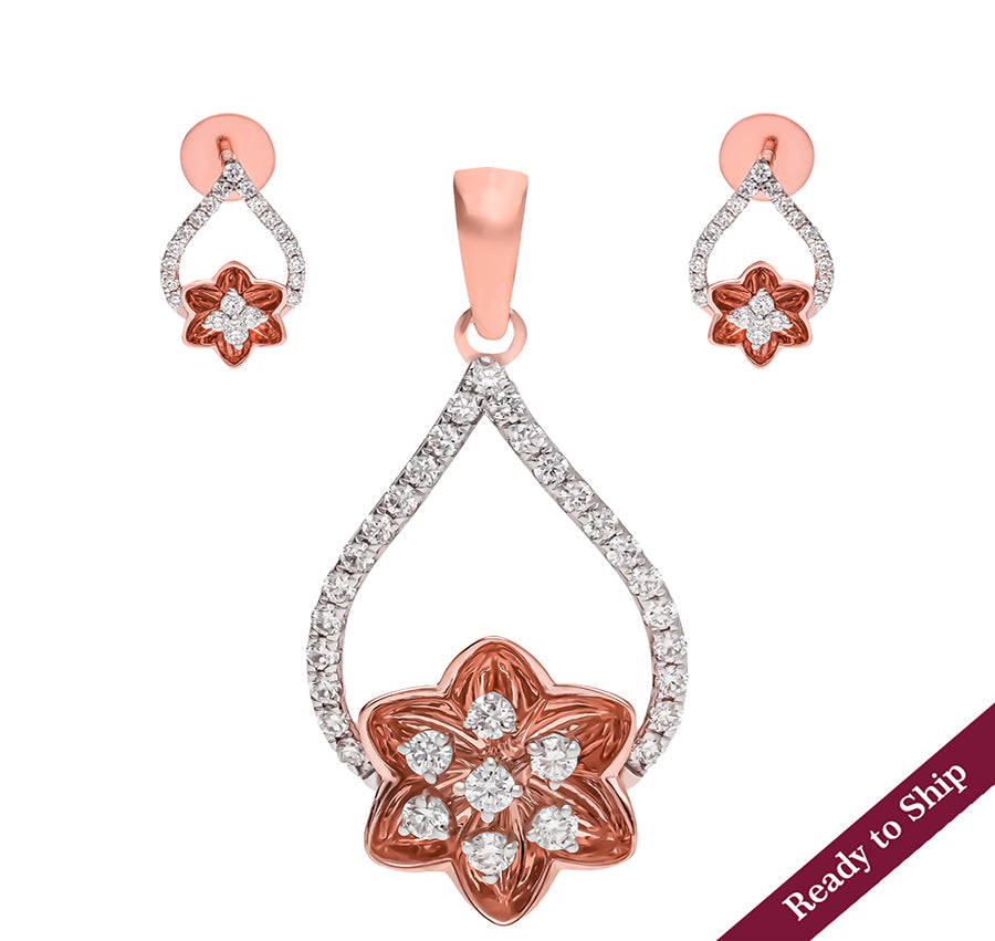Spatter Flourishing Classic Sparkle Diamond Rose Gold Pendant Set