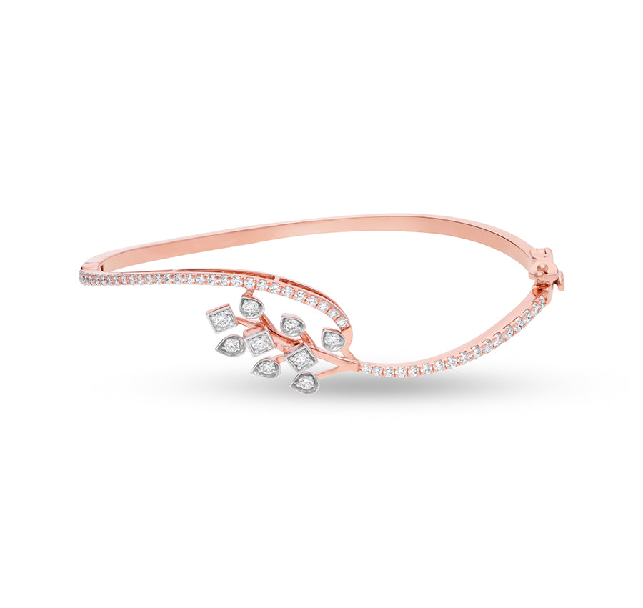 Leafs Interlaced Specious Round Natural Diamond Rose Gold Box Clasp Bracelet