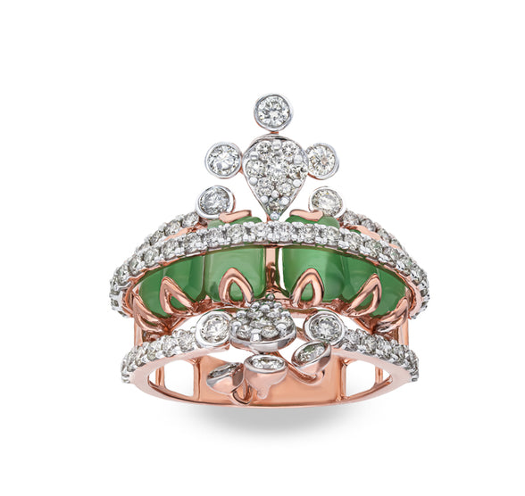 Crown Shaped With Octagon Cabs Synthetic Stone Rose Gold Cocktail Ring