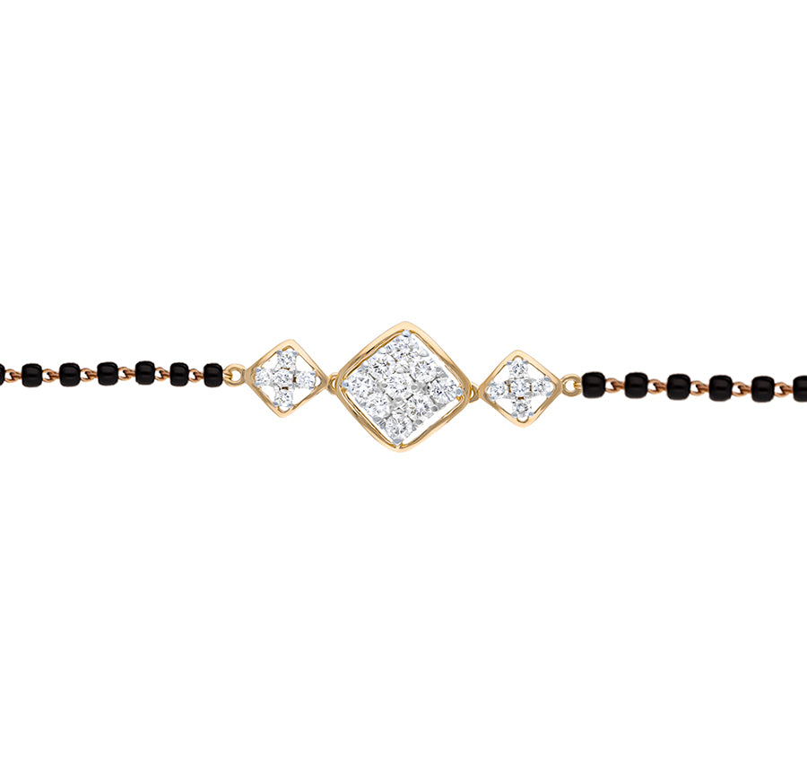 Rhombus Shape Round Natural Diamond Yellow Gold Women Tanmaniya Bracelet