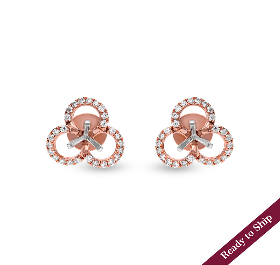 Round Diamond With Prong Setting Rose Gold Stud Semi Mount Earrings