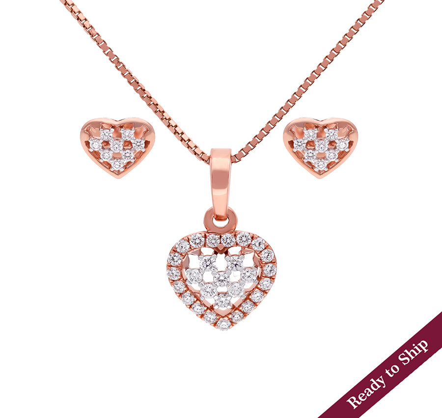 Heart Frame Round Diamond With Prong Set Pendant Set