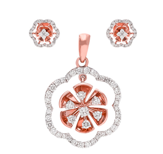 The Navya Round Diamond With Prong Set Rose Gold Cocktail Pendant Set