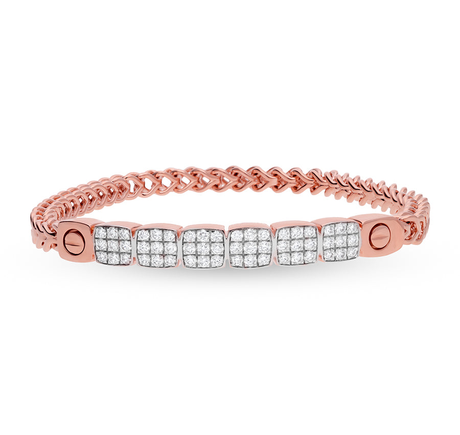 Cushion Shape Round Natural Diamond Rose Gold Stretch Tennis Bracelet