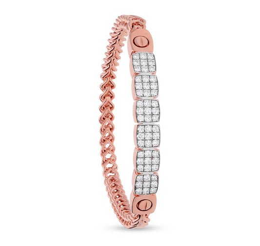 Cushion Shape Round Natural Diamond Rose Gold Stretch Tennis Bracelet