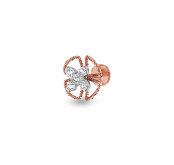 Cruciform Flower Shaped Rose Gold Diamond Stud Earrings