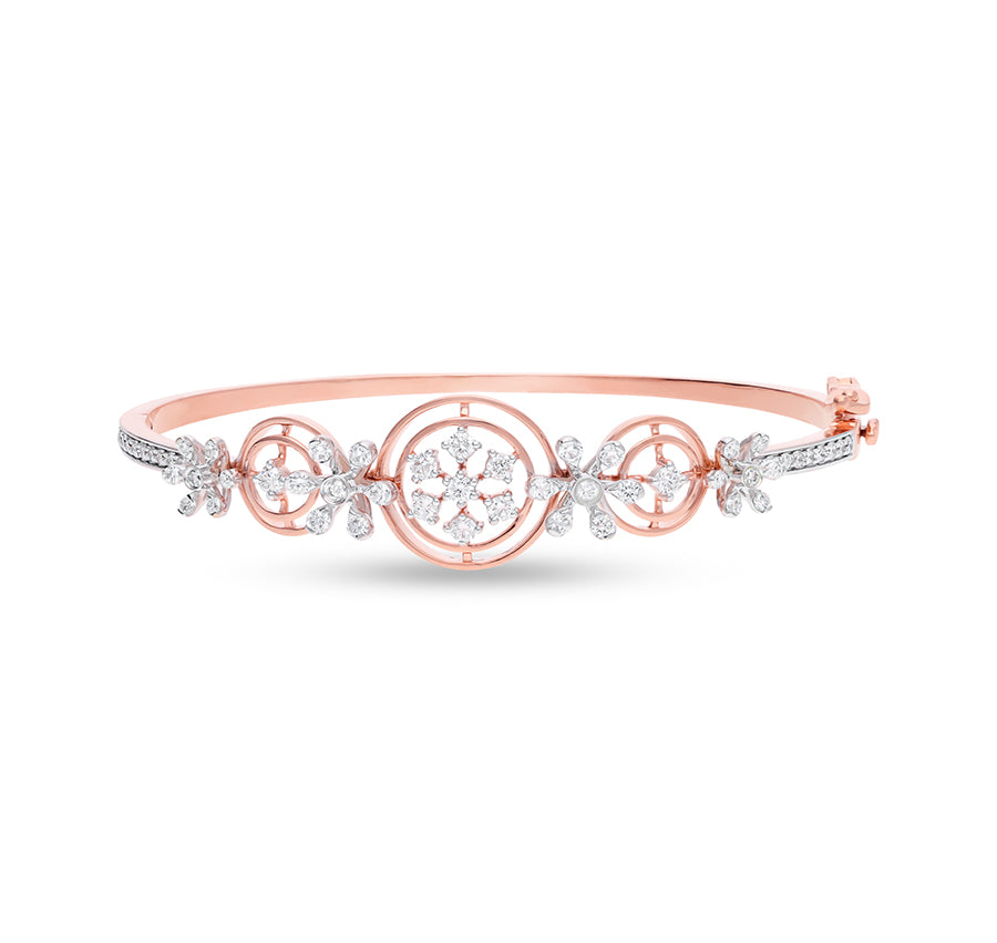 Flower With Dual Round Shape Natural Diamond Rose Gold Box Clasp Bracelet