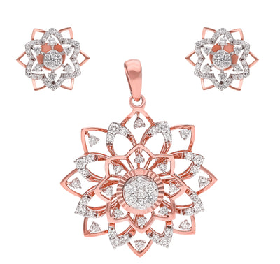 Flower Shaped Round Diamond Rose Gold Pendant Set Without Chain