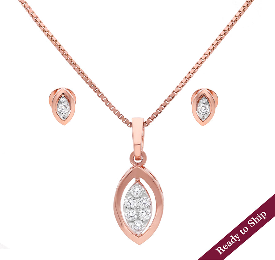 Round Cut Marquise Delicate Rose Gold Diamond Pendant Set